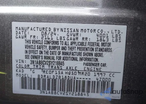 2025 Nissan Sentra Sv из США, поврежденный, VIN 3N1AB8CV2SY218845